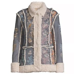 Johnny Was Gray Floral Embroidered Puffer Jacket